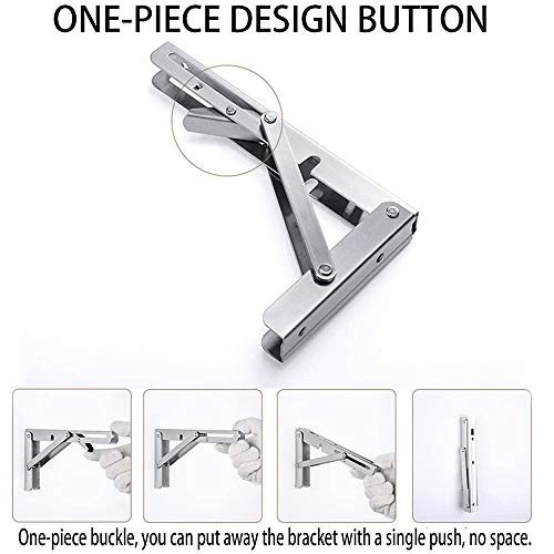 Storystore Folding Shelf Brackets - Heavy Duty Stainless Steel Collapsible Shelf Bracket For Bench Table, Space Saving Diy Bracket, Max Load: 550Lb （Long :12” , 2 Pcs） #TOP2