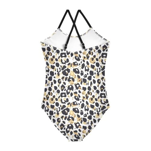 senya Girls Swimsuits One-Piece Swimwear Tie Bathing Suit Beach Summer Round Neck 9-10T Leopard Print Gold Stamping Pattern2