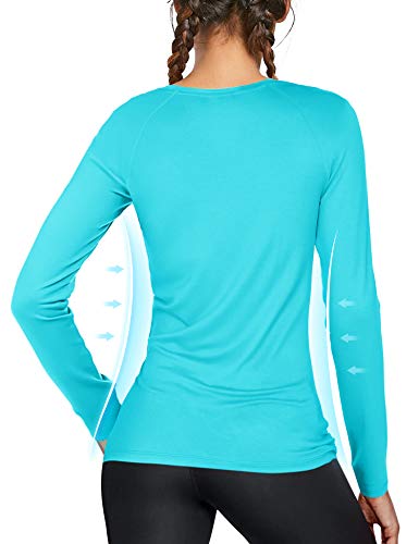 Women's UPF50+ Long Sleeve UV Sun Protection Shirts Quick Dry Rash Guard Swim Outdoor T-Shirt for Fishing Running Workout Blue