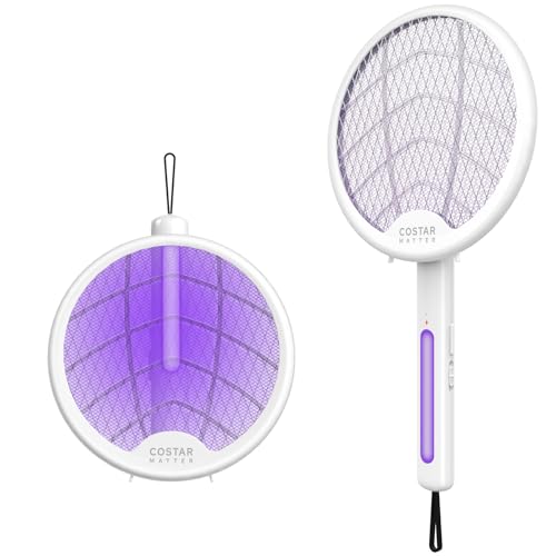 Image of CostarMatter Foldable Swivel Mosquito Racket, 2 in 1 Mosquito Bat USB Rechargeable, Bug Zapper Electric Fly Swatter with UV Light Lamp, Hangable Mosquito Swatter Racket w /Long Lasting Lithium Battery