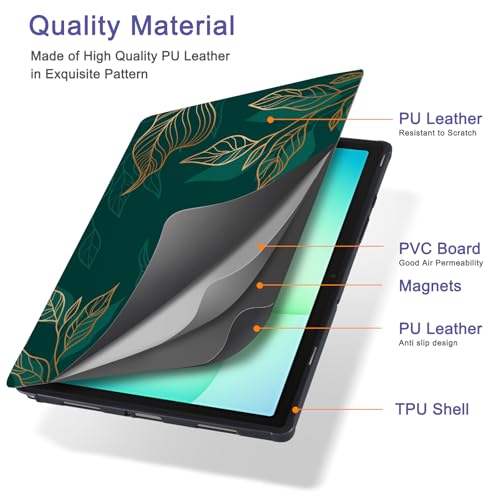 Image of CoBak Case for Samsung Galaxy Tab A11+ Plus 11 inch 2025, Multi-Viewing Angles, All New PU Leather Folio Stand Cover with Auto Sleep Wake Feature for Samsung Galaxy Tab A11+ Tablet 11-inch, Green Pattern