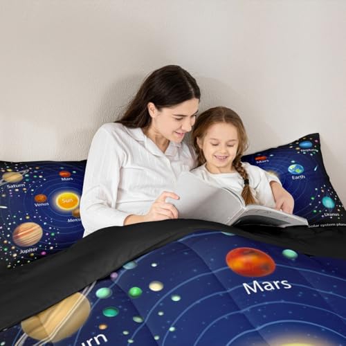Image of Feelyou Outer Space Comforter Set Boys Universe Planet Bedding Set for Kids Boys Girls Galaxy Comforter Planet Quilt Set 1 Comforter Set with 1 Pillowcase Toddler Size