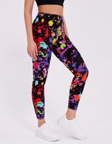 Image of sissycos Women's 80s Leggings Neon Artistic Splash Printed Buttery Soft Stretchy Pants