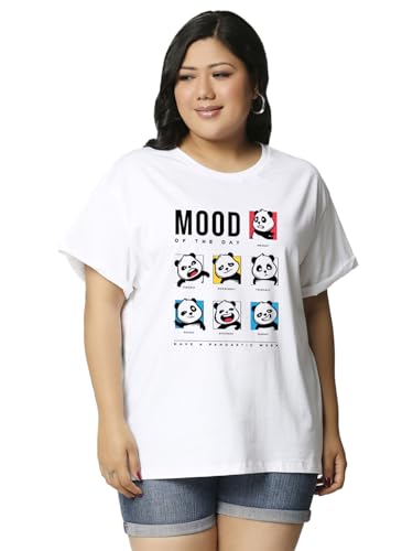 Image of Bewakoof Women's Cotton Relaxed Fit Graphic Print Boyfriend Fit Half Sleeve Round Neck T-Shirt