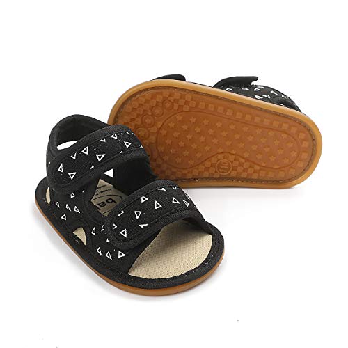BENHERO Baby Boys Girls Summer Sandals Soft Sole Canvas Closed Toe Toddler Infant Outdoor Walking Shoes (J/Black, 0_Months)