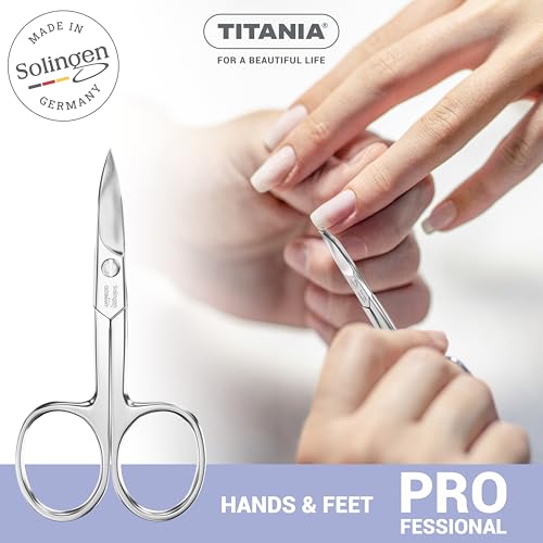 TITANIA Nagelschere Solingen (9,5cm) • Gebogene Schere • Extra scharfe Nagelschere • Professionelle Maniküre Schere aus Carbonstahl • Made in Germany (Solingen)