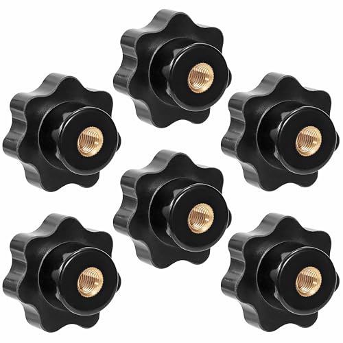 Manopola di Serraggio M6 6 Pezzi, Vite Impugnatura a Manopola 32 mm, Dadi a Stella Plastica con Filettatura Interna in Ottone, per Macchine Industria (Nero)