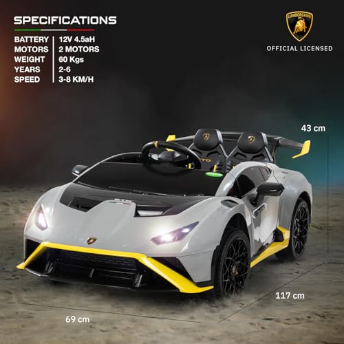 Image of Kawaii Kids Licensed Kids Rideon Car | Toyota Legender | Lamborghini | Manual Plus Remote Control | Lights and USB Music Player | Kids Age - 1-5 (Lamborghini, Grey)