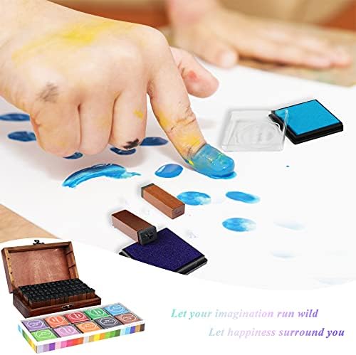 Coopay Typewriter Alphabet Wooden Stamps 90 Pack, Rubber Stamp Set with 20 Colors Ink Pads, Includes All Upper and Lower Case Letters, Numbers and Symbols, for Journaling,Card Making and Craft Project