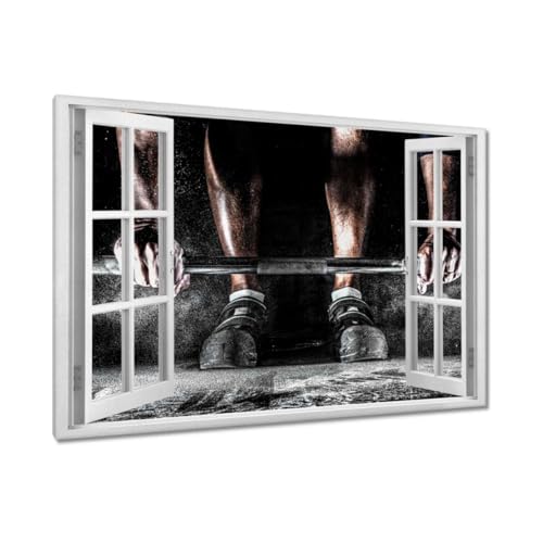 Peinture imprimée sur toile pour mur blanc décoration musculation haltérophile barbell 90x60