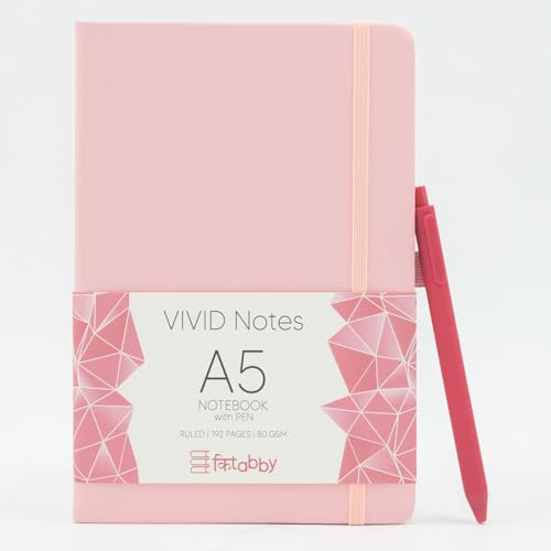 Image of Kitabby VIVID Notes A5 Hard Bound Notebook with Pen - Baby Pink | Elastic Band & Pen Loop, 192 Pages, 80gsm Natural Shade Paper, Polymer Coated Paper Cover