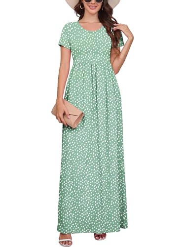 Image of DEARCASE Maxi Dress for Women Short Sleeve Casual Summer Loose Plain Comfy Long Dresses with Pockets