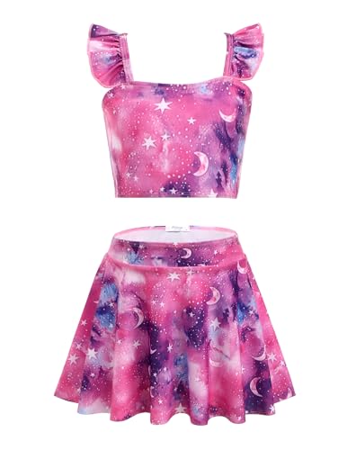 Image of Arshiner Girls Swimsuit 3 Piece Bathing Suits Cute Bikini Tankini Sets Teen Ruffle Swimwear with Cover Up Skirt