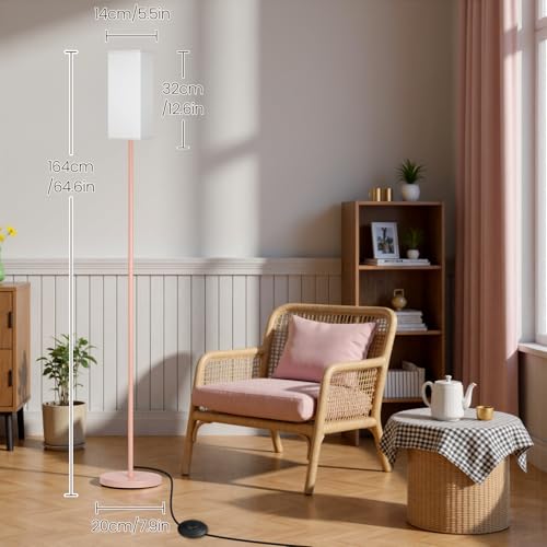Image of Floor Lamp, Pole Lamp with Foot Switch, Modern Standing Lamp Shade, Minimalist Freestanding Lamp (Bulb Not Included), for Living Room, Bedroom Office ETL Listed, Pink and White PCW07LD05