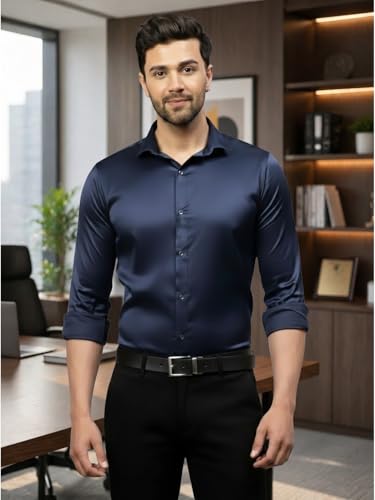 Image of DEELMO Combo of Men's Stylish Solid Satin Casual Shirt for Men Full Sleeves| Poly Satin Silk Shirt Pack of 2