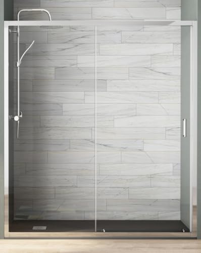 Mampara de Ducha Frontal Corredera 1 Puerta 1 Fijo | Vidrio Templado 5mm Antical Altura 190cm Transparente | Perfil Cromo Brillo 100cm (Adaptable 98-102cm)