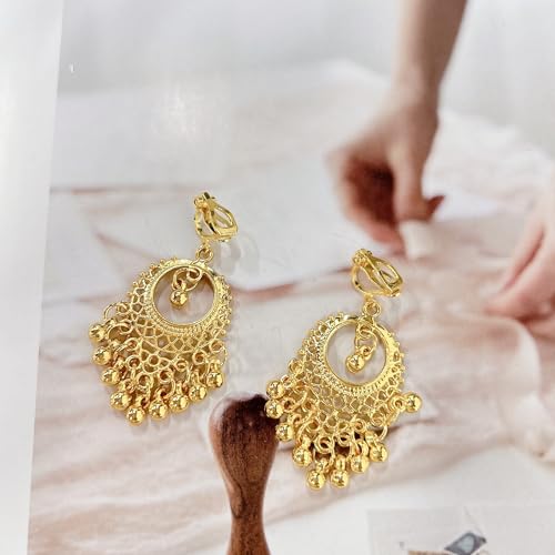 Aretes vintage Jhumka Jhumki clip on boho étnicos para mujer miniatura 2