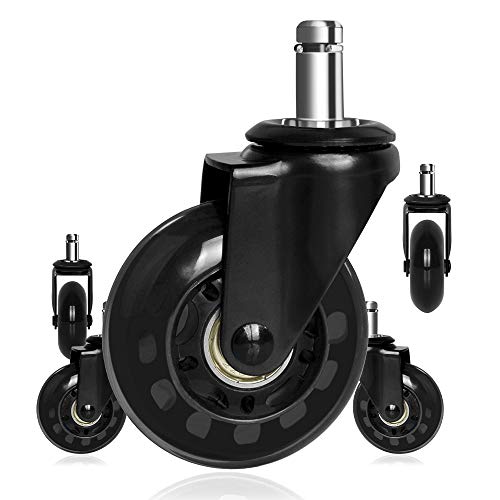 8T8 Upgraded Chair Caster Wheels 2.5'', Swivel Caster Wheels Heavy Duty with Pop-in Stem,Quiet & Smooth Rolling, No Chair Mat Needed, Safe for Hardwood Carpet Floors,Set of 5 (2.5 inch-FBA, Black)