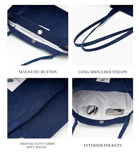 Image of Corduroy Tote Bag Cute Tote Bags for Women Shoulder Bag with Inner Pocket for Work Beach Travel and Shopping Grocery
