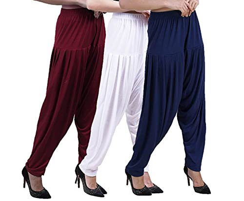 Image of CASUALS Women's Regular Fit Viscose Drawstring Patiala Harem Pants Combo Pack 3