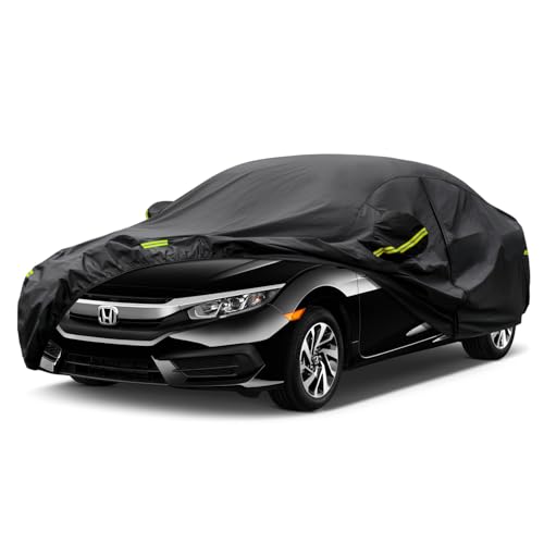 Image of Kaugung 7 Layers Car Cover Custom Fit Honda Civic Sedan from 1995 to 2025, Waterproof Car Cover All Weather for Automobiles Outdoor Indoor with Zipper Door, Sun Rain Dust Snow Protection.Black