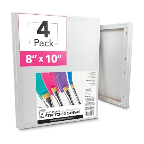 ArtSkills Stretched Canvas for Painting, 8x10 Canvas, 4-Pack Framed