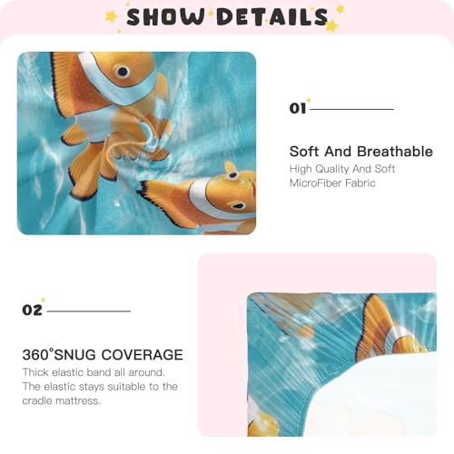 Image of Crib Sheet Breathable Soft Crib Mattress Sheet for Baby Toddler Boys Girls Fitted Crib Sheet Fit Standard Crib Mattress 39 x 27 Inch Yellow Clownfishes and Swimming Pool