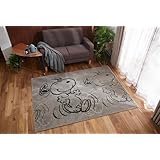 日本製 スヌーピーデザイン シンプルで可愛い PEANUTS 防ダニ 厚手 スミノエ オリジナル Suppertime RUG ラグカーペット (約130×185)