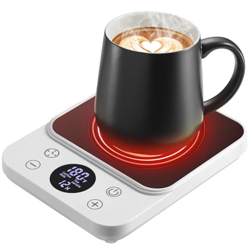 Cup Warmer for Coffee - Fastest Heating, Coffee Cup Warmer for Desk Auto Shut Off, 1-12h Timer for Scheduled Start, Electric Beverage Warmer for Coffee, Tea & Candles (White, NO Cup)