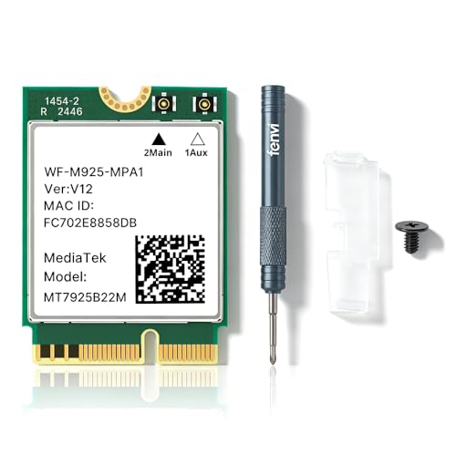 Tarjeta de Red Inalámbrica WiFi 7 MT7925 BE6500, M.2 2230, Bluetooth 5.4, Tri-banda 6G/5G/2.4GHz, 802.11be OFDMA, Compatible con Intel y AMD, Windows 11/10 de 64 bits