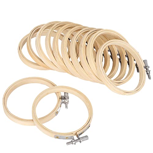 Image of 12 Pack Bamboo Embroidery Hoops Set, Adjustable Circle Cross Stitch Hoop Ring for Art Craft Sewing and Handy Needlework, Great Value Pack for Starters and Craft Lovers