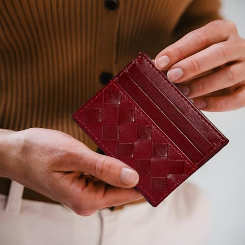 Premium Nappa Leather Card Holder Wallet - Minimalist RFID Blocking Design with 6 Card Slots & Cash Slot - Unisex Expert Craftsmanship, Ideal Gifts for Men & Women, Wallet for Men (Red Wine)2