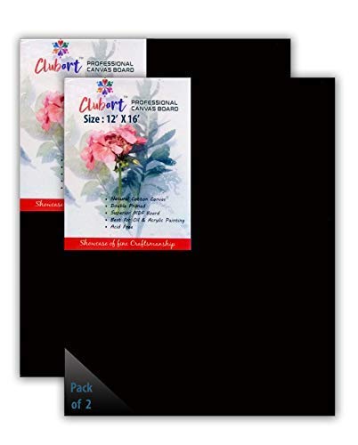 CLUBART Canvas Board for Painting Cotton Medium Grain (Pack of 2) – Black – (12 x 16 Inches)