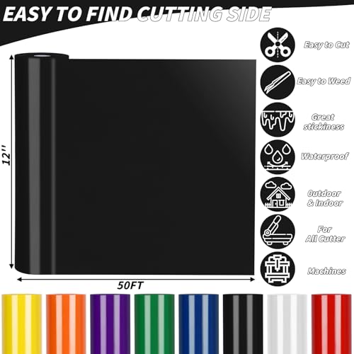 Image of Black HTV Vinyl Roll 12 inch x 50 FT, Heat Transfer Iron On Vinyl for T-Shirts