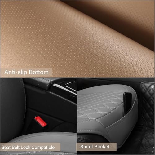 Image of Front Car Seat Covers - Leather Seat Covers with Storage Pocket and Two Belt Pads, Anti-Slip Waterproof Universal Seat Covers for Cars Fit Cars Trucks SUV(Grey,2 Pack)