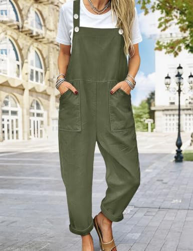 Image of YESNO Women's Overalls Cotton Boho Casual Floral Bib Jumpsuit Baggy Adjustable Strap Romper with Pockets PVV