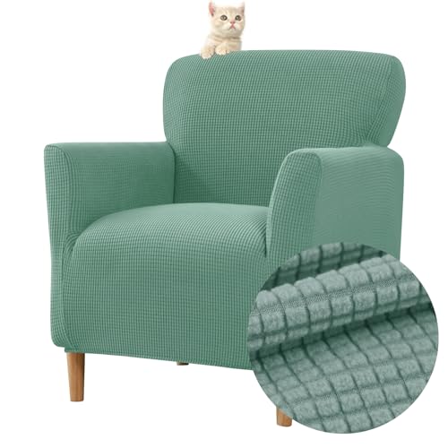 Highdi Funda para Sillón Individual Elástica, 1 Plaza Jacquard Funda para Sofá Cubierta Suave para Sillón Chesterfield Lavable Antideslizante, para Casa, Club, Hotel (Verde)