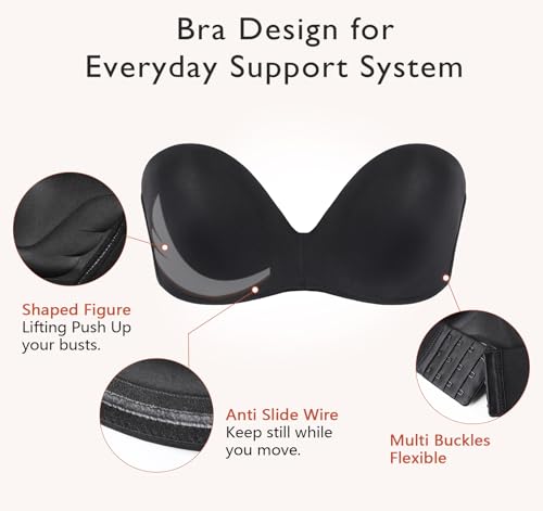 Image of DotVol Women Custom Lift Invisible Wirefree Anti-slip Strapless Push Up Bra