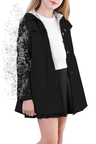 Image of Cromoncent Girl's Rain Jackets Waterproof Hoodie Trench Coat Cute Dress Coat Outerwear, 3-12 Years