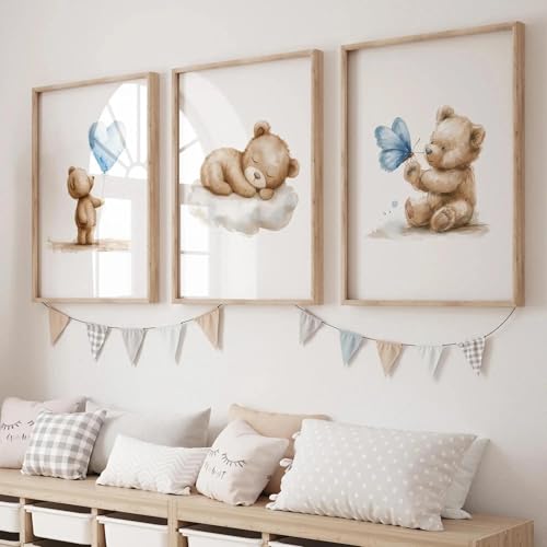 3 Affiche Ourson Chambre Bebe 30X40CM Poster Ours Bébé Tableau Chambre Enfant Ours Toile Decoration Murale Enfant Garcon Affiche Bébé Ourson Tableau...
