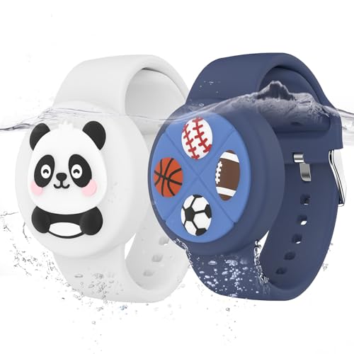 Image of Waterproof Air tag Bracelets for Kids (2 Pack) - Soft Silicone Hidden Air tag Wristband - Lightweight GPS Tracker Holder Compatible with Apple Airtag Band for Child (White /Dark Blue)