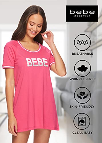 Bebe Womens Short Sleeve Lounge Pajama Dorm Sleepshirt Nightgown Rose Pink Medium #TOP2