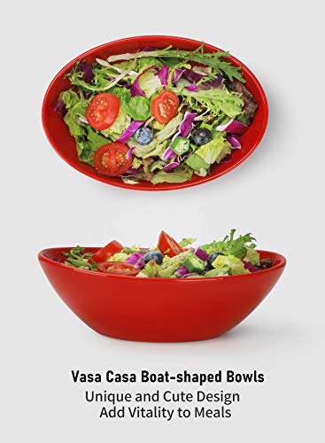Vasa Casa Serving Bowls Set Of 4, 20 Ounce Ceramic Salad Bowls, Serving Dishes Set For Salad, Pasta, Soup, Dessert, Red #TOP3