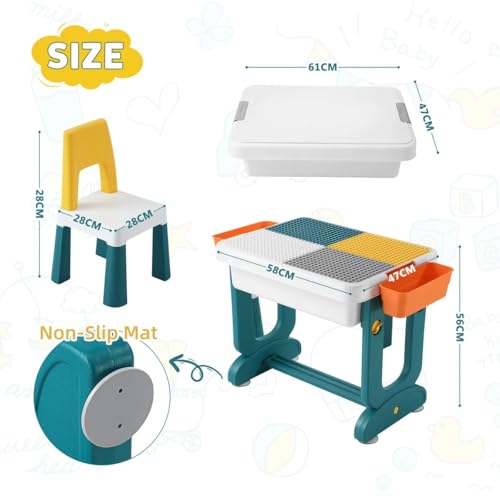 Image of Dawnwake 4-in-1 Kids Study Table with 1 Chair (Blocks Not Included) - Block & Study Desk (2-7Y)