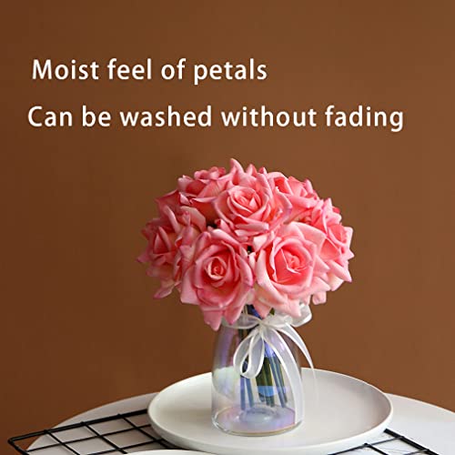 DUYONE Artificial Roses Single Stem 10pcs Fake Silk Flower Arrangement Bouquet for Home Party Wedding Decoration(Deep Pink) - Image 2
