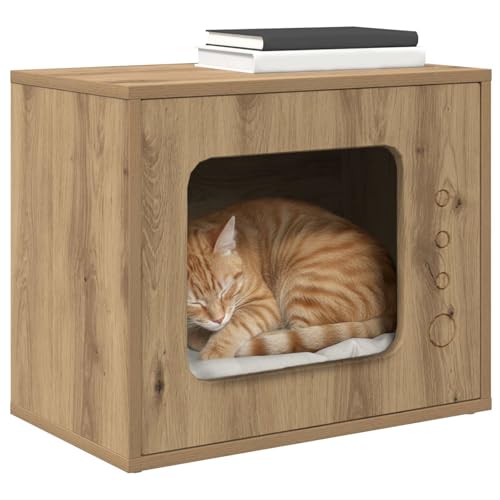 Maison pour Chat en Bois, Niche Nid Cabane pour Chat Intérieur Chêne Artisan 51x30x42,5 cm