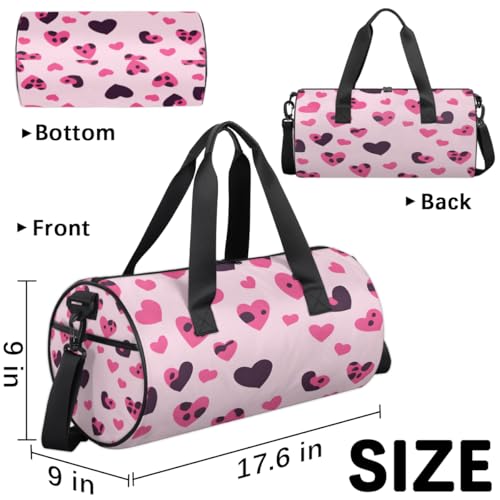 Love Heart Pink Round Barrel Sports Fitness Bag, Travel Luggage Bag, Reusable Handbag, Suitable For Men and Women3