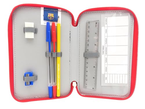 CyP Brands - FC Barcelona, ​​Federmäppchen, 3-stöckiges Federmäppchen, Schulbedarf, Mehrfarbig, offizielles Produkt