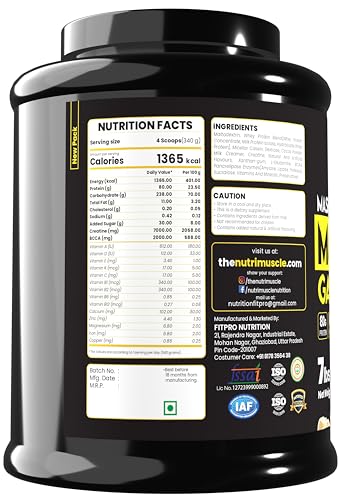 Image of Nutrimuscle Massive Muscle Mass Gainer - 7 lbs - Cookies and Cream flavour - For Muscle, Mass and Strength Gain - Contains Creatine, Complex Carbohydrates and Protein