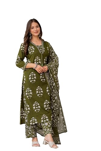 PARTHVI Women's Pure Cotton Printed Straight Kurta Set with Palaz...